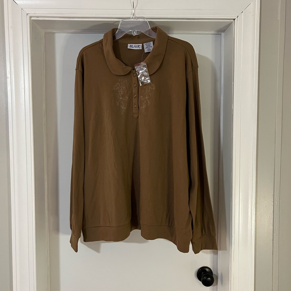 Blair Women’s 3X Plus Brown Long Sleeve Top NWT